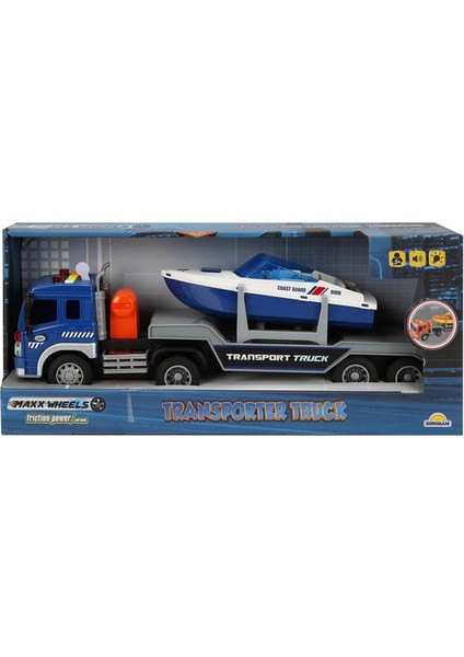 1:16 Maxx Wheels Sesli ve Işıklı Bot Taşıyıcı Tır 38 cm 35412 Mavi