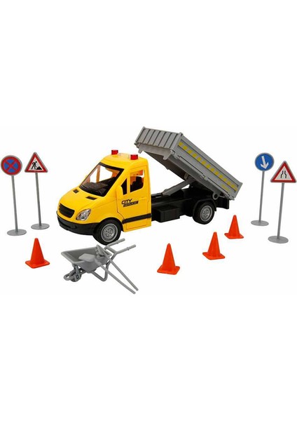 Maxx Wheels Sesli ve Işıklı Yol Yardım Kamyonu ve Trafik İşaretleri 31537 Sarı
