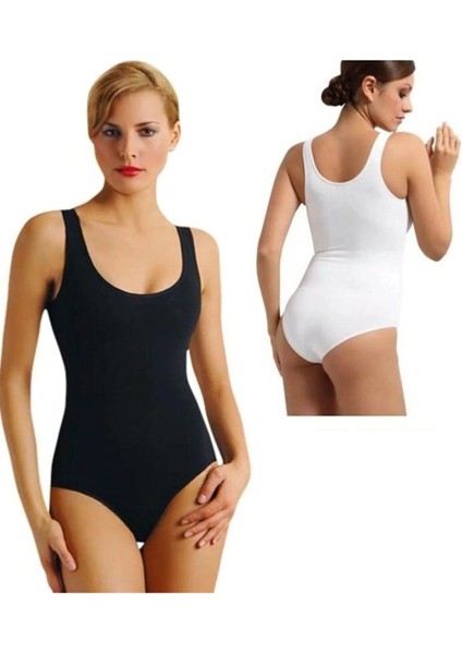 10 Adet, Ekonomik Paket Kadın Geniş Askılı Çıtçıtlı Body Zıbın %92 Pamuk %8 Likra Siyah