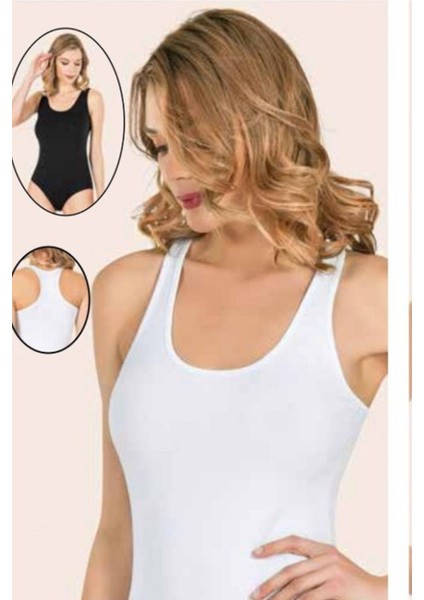 5 Adet, Kadın Likralı Pamuk Askılı Sporcu Çıtçıtlı Body %92 Pamuk%8 Llikra Beyaz