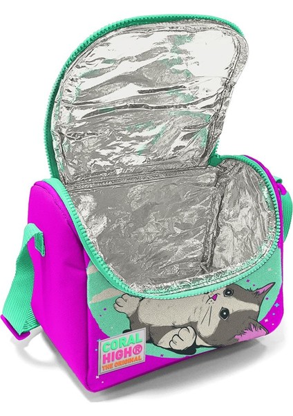 Coral High Kids Su Yeşili Pembe Kedi Desenli Thermo Beslenme Çantası 11707