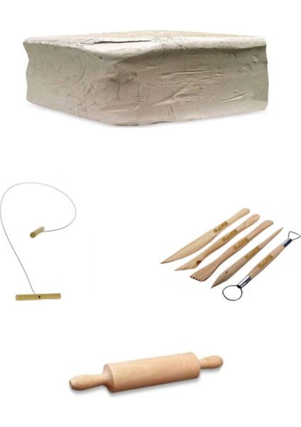 Seramik Hamuru 1 kg Kil Kesme Teli Merdane Ebeşuarlı Set