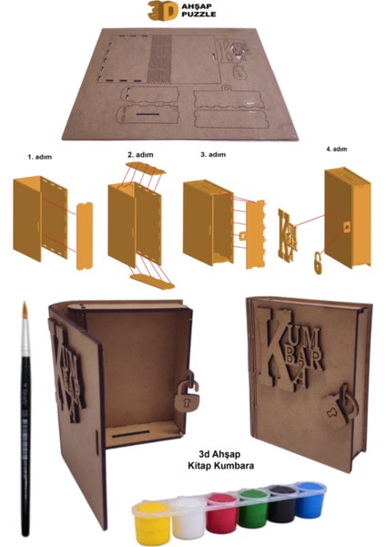 Ahşap Puzzle 3D Kitap Kumbara