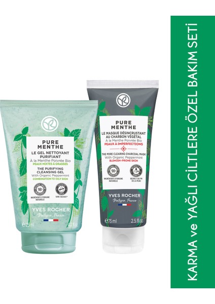 Yves Rocher Karma/Yağlı Ciltler Orjinal Boy Temizleme Jeli, Kömür Maske Seti