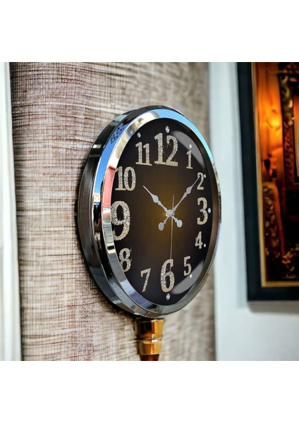Krom Metal Çerçeveli Salon Ofis Otel Duvar Saati 52 cm C5 fiyatları