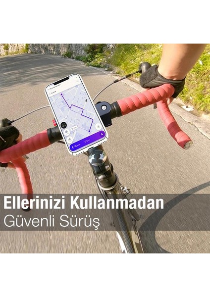 Polham Motosiklet, Bisiklet, Scooter Için Gidon Uyumlu Telefon Tutucu,güvenlik KILITLI,360 Drc Dönen