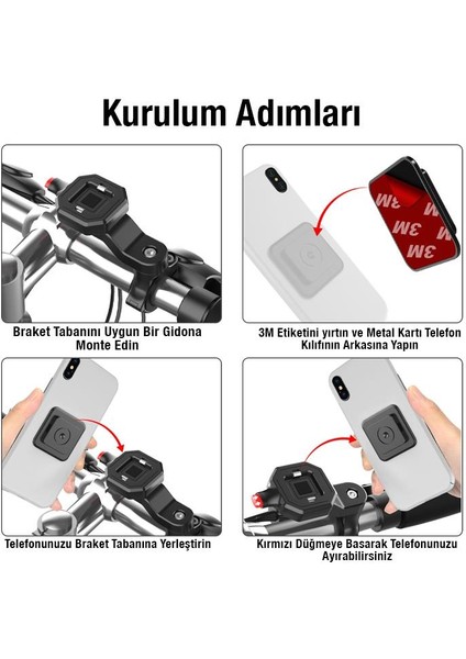 Polham Motosiklet, Bisiklet, Scooter Için Gidon Uyumlu Telefon Tutucu,güvenlik KILITLI,360 Drc Dönen