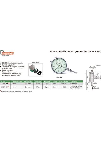 2301-10 Komparatör Saati Kulaklı Kapaklı (Promosyon Model )