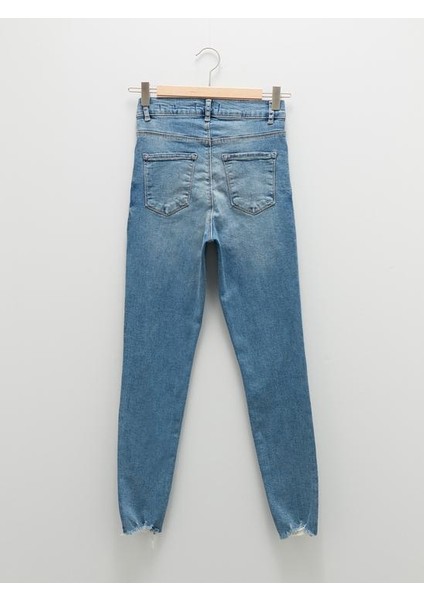 Yüksek Bel Cep Detaylı Süper Skinny Fit Kadın Rodeo Kot Pantolon