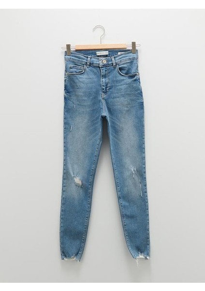 Yüksek Bel Cep Detaylı Süper Skinny Fit Kadın Rodeo Kot Pantolon