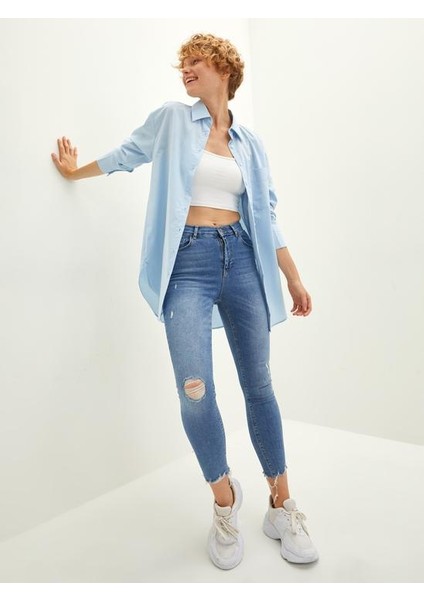 Yüksek Bel Cep Detaylı Süper Skinny Fit Kadın Rodeo Kot Pantolon