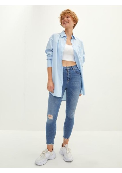 Yüksek Bel Cep Detaylı Süper Skinny Fit Kadın Rodeo Kot Pantolon