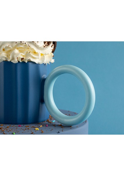 Angled New Bone China Kupa 260 ml Lacivert - Açık Mavi