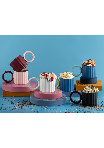 Angled New Bone China Kupa 260 ml Lacivert - Açık Mavi
