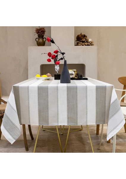 135*135CM Dikdörtgen Masa Örtüsü Gri Çizgili Sanat (Yurt Dışından)
