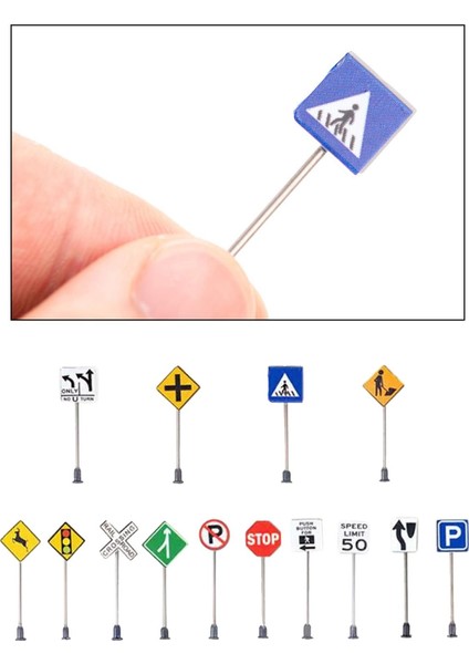 14 Adet 1/87 Ho Mini Trafik Tabela Tren Otoyolu Sahne Düzen Dekorasyonu (Yurt Dışından) indirimleri