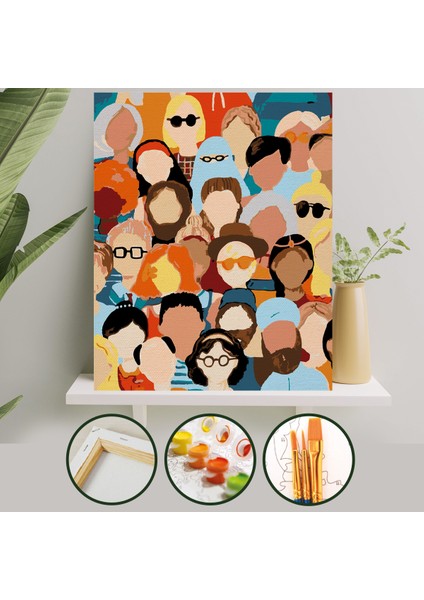 Sayılarla Boyama Tuval Seti Fırça Boya Dahil (Çıtalı) 40X50 cm - Insanlar