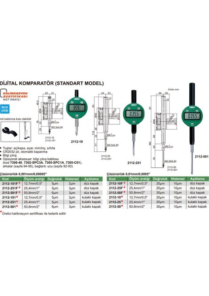 2112-10 Dijital Komparatör Kulaklı Kapaklı (Standart Model)