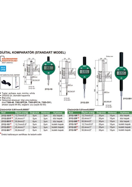 2112-10F Dijital Komparatör Düz Kapaklı (Standart Model)