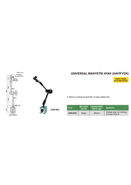 6208-80A Universal Manyetik Ayak (Ekonomik Model)