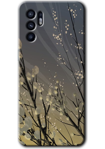 Oppo Reno 6 Kılıf Hd Desen Baskılı Arka Kapak - Branches Flowers