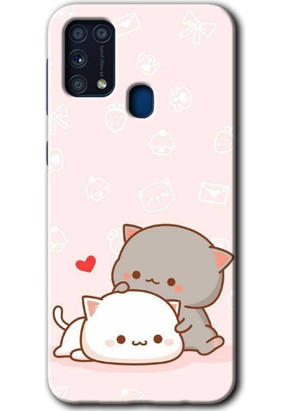 Samsung Galaxy M31 Kılıf Hd Desen Baskılı Arka Kapak - Kedi Aşkı