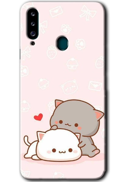 Samsung Galaxy A20S Kılıf Hd Desen Baskılı Arka Kapak - Kedi Aşkı