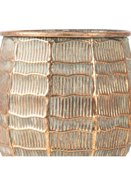 Kabartma Çizgi Desenli Metal Çiçeklik Saksı Bakır Eskitme-Gri 24X23X2 fiyatları
