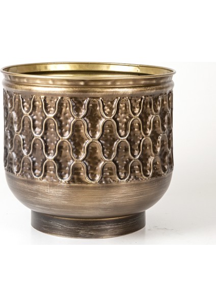 Kabartma Desenli Metal Çiçeklik Saksı Kahverengi 32X28,5X32 Cm.