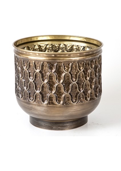Kabartma Desenli Metal Çiçeklik Saksı Kahverengi 32X28,5X32 Cm. modelleri