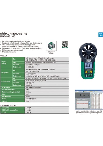 9331-40 Dijital Anemometre