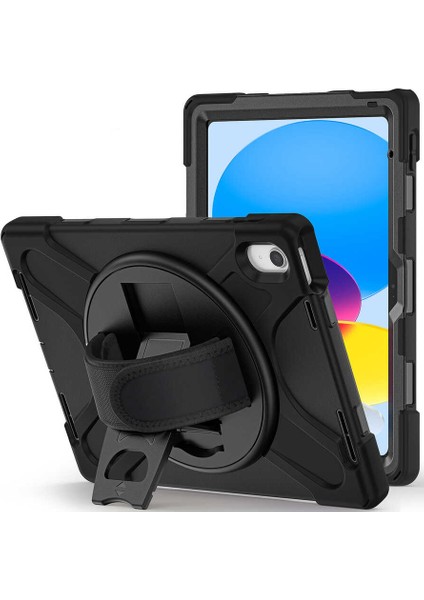 Case 4U Apple iPad 2022 (10.Nesil) Kılıf 10.9" Yeni Nesil Kalem Bölmeli Outdoor Defender Tablet Silikon Kapak Siyah