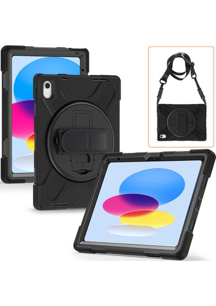 Case 4U Apple iPad 2022 (10.Nesil) Kılıf 10.9" Yeni Nesil Kalem Bölmeli Outdoor Defender Tablet Silikon Kapak Siyah