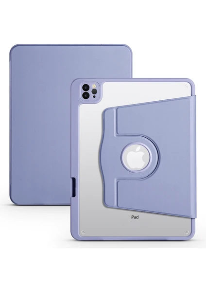 Case 4U Apple iPad 10.9 2022 (10.Nesil) Kılıf Termik Kalem Bölmeli Dönebilen Standlı Pu Deri Arkası Yumuşak Silikon 360 Tam Koruma Lavanta Grisi