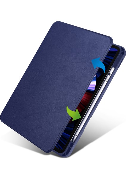 Case 4U Apple iPad 10.9 2022 (10.Nesil) Kılıf Termik Kalem Bölmeli Dönebilen Standlı Pu Deri Arkası Yumuşak Silikon 360 Tam Koruma Lacivert