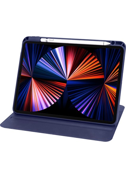 Case 4U Apple iPad 10.9 2022 (10.Nesil) Kılıf Termik Kalem Bölmeli Dönebilen Standlı Pu Deri Arkası Yumuşak Silikon 360 Tam Koruma Lacivert