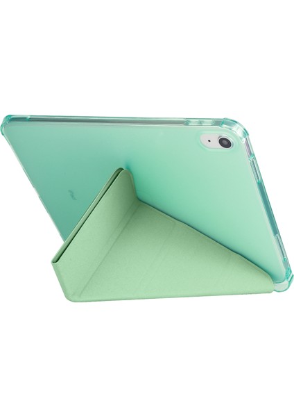 Case 4U Apple iPad 10.9 2022 (10.Nesil) Kılıf Kalem Bölmeli Tri Folding Smart Standlı Pu Deri Arkası Yumuşak Silikon 360 Tam Koruma Açık Yeşil