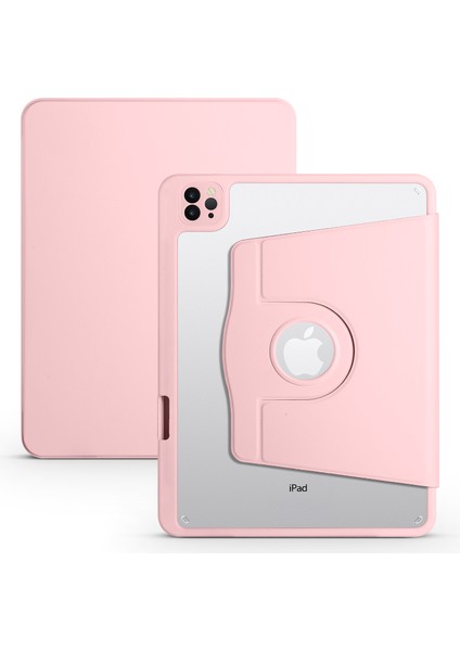 Case 4U Apple iPad 10.9 2022 (10.Nesil) Kılıf Termik Kalem Bölmeli Dönebilen Standlı Pu Deri Arkası Yumuşak Silikon 360 Tam Koruma Pembe