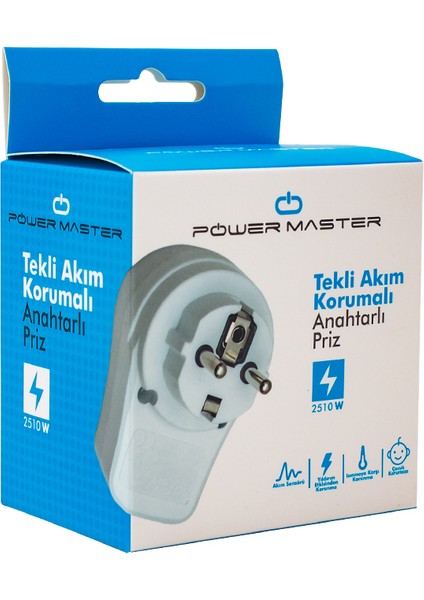 16816 Tekli Beyaz Anahtarlı Akım Korumalı Priz (10A-2500W)