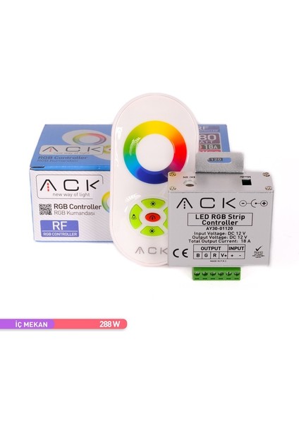 Rgb Kontrol Cihazı Dokunmatik Kumandalı Rf Kontrol 288W 12V 18A