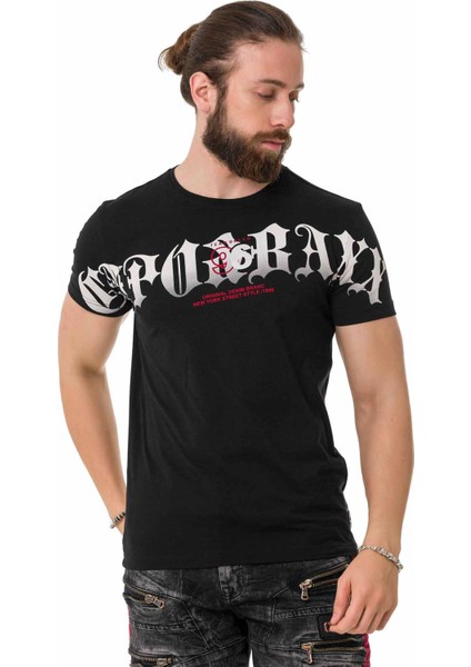 CT768 Italik Font Siyah Tişört