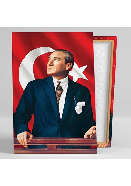 Mustafa Kemal Atatürk Arkasında Bayrak Makam Odası Dekor Kanvas Tablo