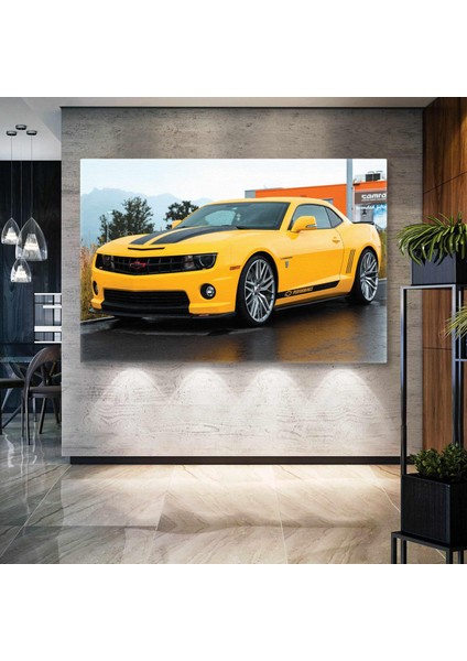 Sarı Spor Araba Chevrolet Camaro Hız Kanvas Tablo