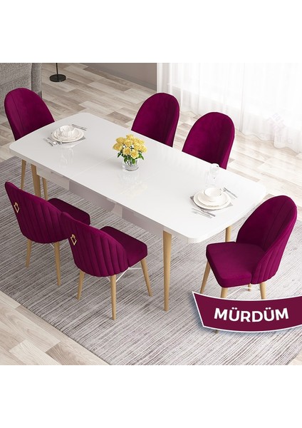 Concept Roz Serisi 80X132 Mdf Beyaz Mutfak Masa Takımı Doğal Ahşap Ayak Beyaz Kafes 6 Sandalye Gold Halka fiyatları