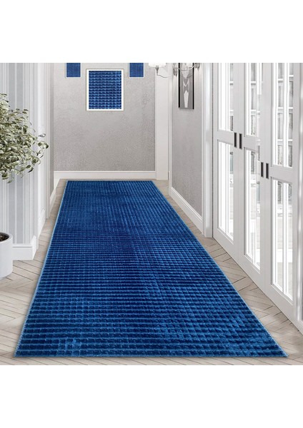 Yıkanabilir Kaymaz Taban Elit Post Peluş Lacivert Kesme Yolluk Halı 100 x 775 cm