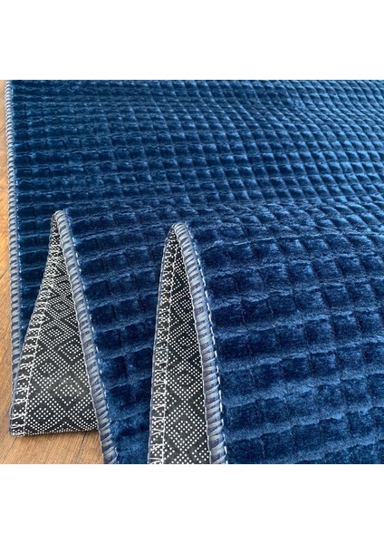 Yıkanabilir Kaymaz Taban Elit Post Peluş Lacivert Kesme Yolluk Halı 100 x 775 cm