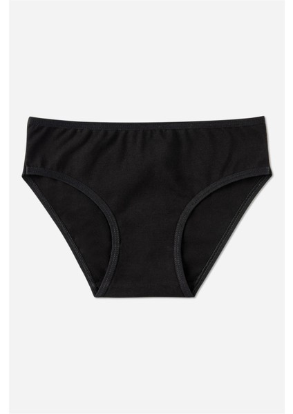 Kız Çocuk Pamuklu Bikini Kesim Düz Basic Külot 3'lü Paket Siyah modelleri