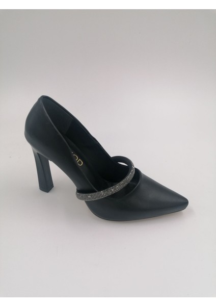 Ermod 1405 Siyah Taşlı Topuklu Stiletto