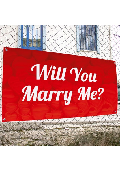 Evlilik Teklifi Will You Marry Me Pembe Kalpli Afiş Pankart