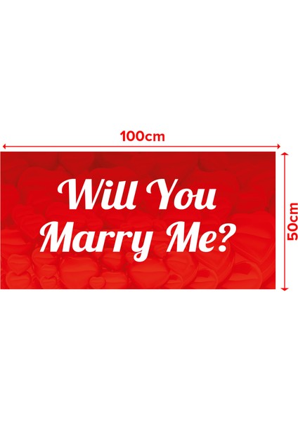 Evlilik Teklifi Will You Marry Me Pembe Kalpli Afiş Pankart